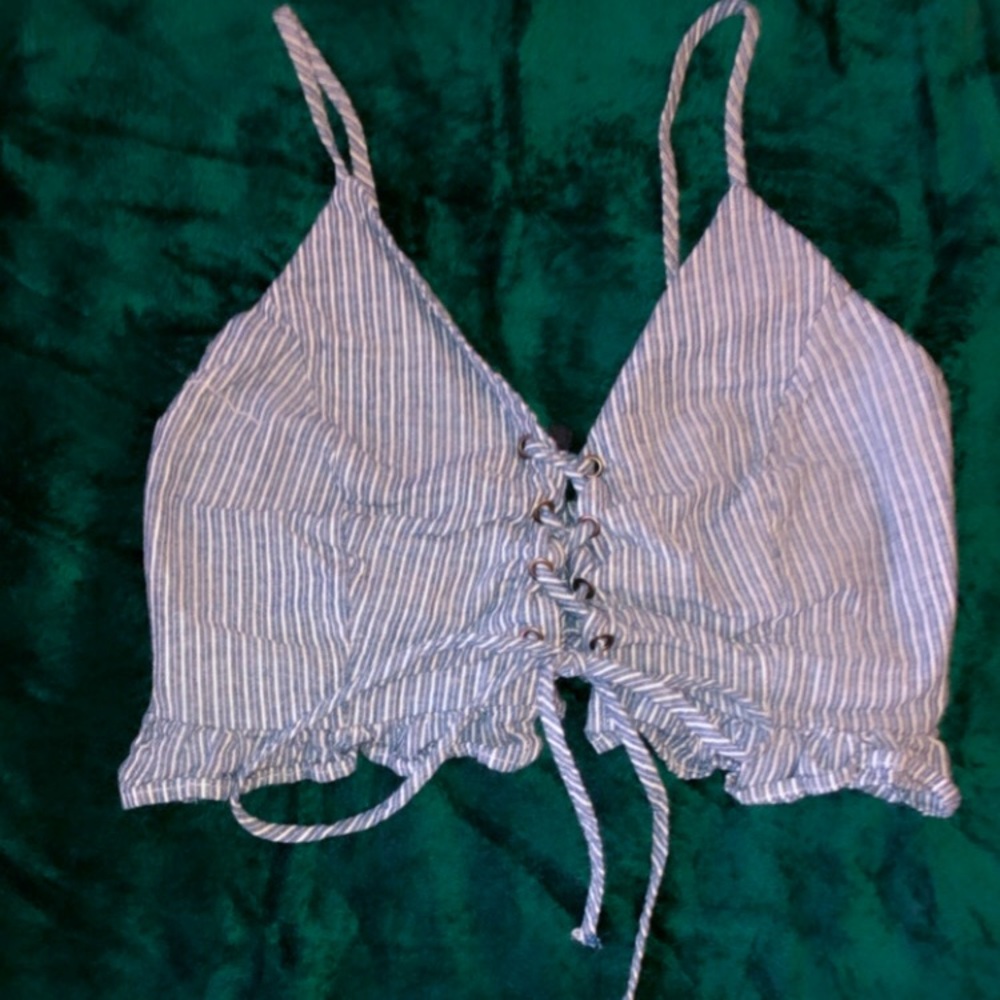 Blue and white striped crop top